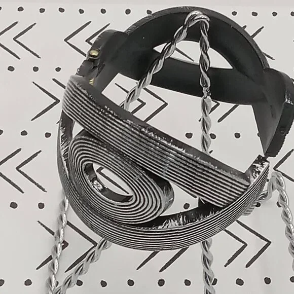 Braided BRACELET Snap On Cuff Plastic Bangle Swirls EYE Shape Silver Stripe - Picture 5 of 7